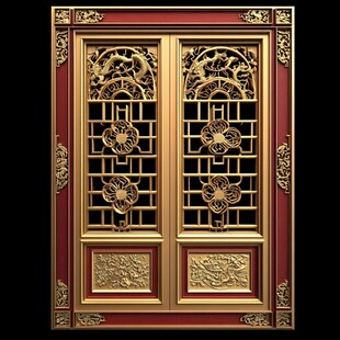 中式大门雕花门窗