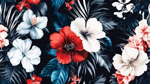 田园风热带树叶花朵