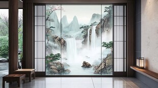 玻璃屏风山水画