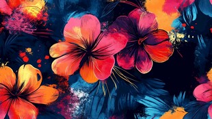 数码印花图案手绘花卉