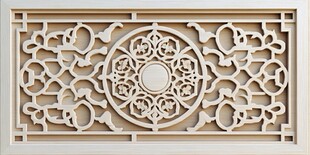 中式木窗户花浮雕墙