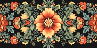 传统印花设计黑底花朵