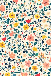 田园风树叶花朵印花图