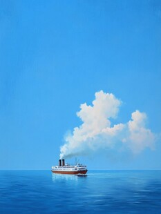 蓝天白云下的轮船