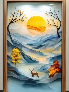 轻奢麋鹿珐琅彩浮雕画