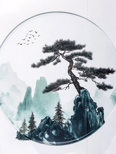 圆形迎客松屏风