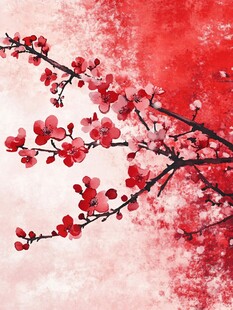 水墨红梅装饰画