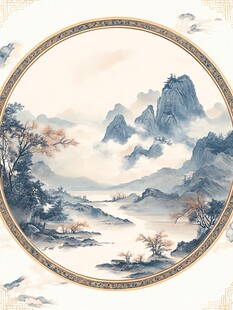 圆山水框画硬包背景