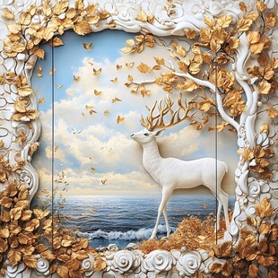 金色麋鹿背景墙