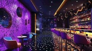 蓝紫红色酒吧包房背景