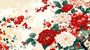 手绘牡丹花鸟壁画