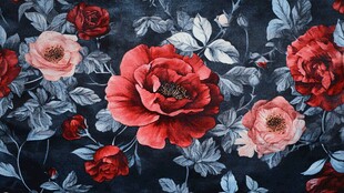 名画玫瑰提花印花