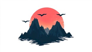 山峰群山仙鹤飞鸟