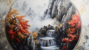 圆框山水壁画