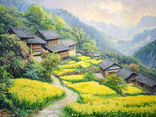 瑶族村寨油画