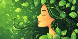 墨绿色女孩插画