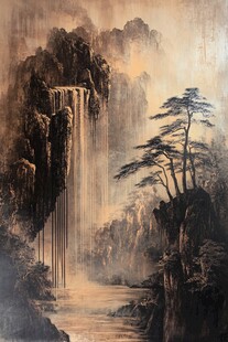 迎客松巨幅水墨画