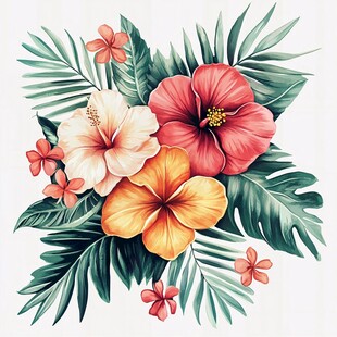 田园风热带树叶花朵