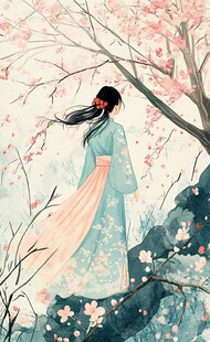 古风背影女孩插画