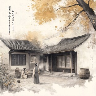 银杏古风插画