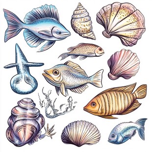 手绘鱼类素材