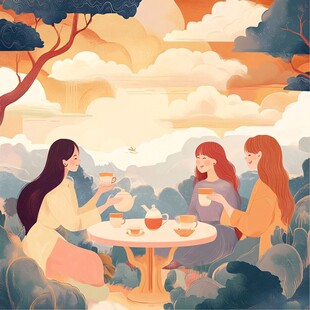 扁平风插画闺蜜女孩