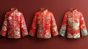 红色绸缎上的中国传统图案