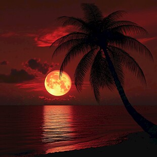 热带日落与棕榈树剪影