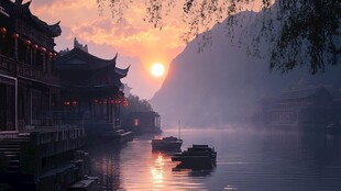 日落时分的江南水乡