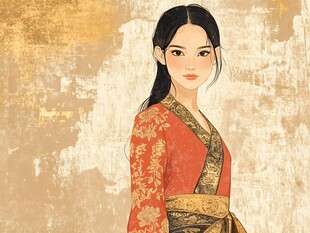 红衣女子 古风背景