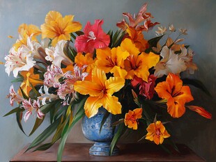 花瓶中的多彩百合花