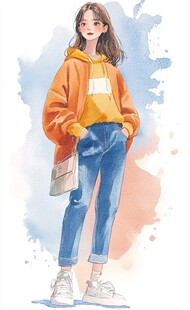 时尚水彩画女孩