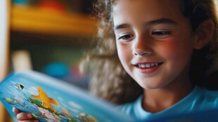 好奇的小女孩阅读故事书