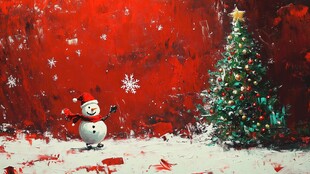 圣诞节的欢乐雪人和装饰的圣诞树