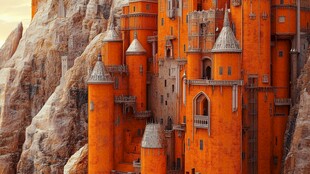 橙色城堡悬崖峭壁