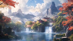 秋日山水画意图