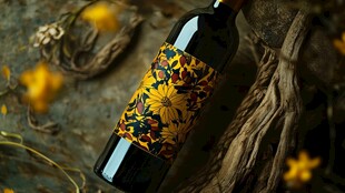 葡萄酒瓶与自然元素的艺术融合