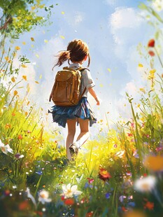 夏日漫步小女孩