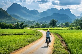 乡村道路上的骑车人