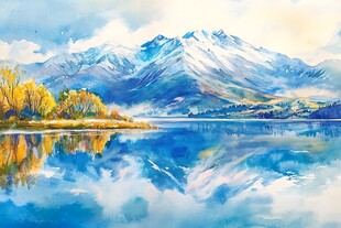 水彩画中的山水风景