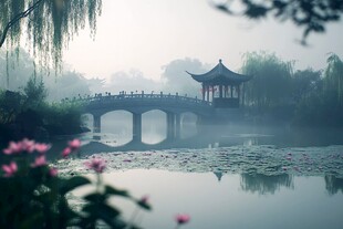 古韵园林 石桥静卧 荷花轻摇