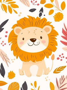 可爱的小狮子与秋叶