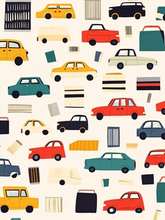 汽车与几何图案的无缝图案