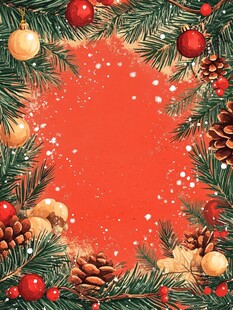 圣诞红背景的节日贺卡