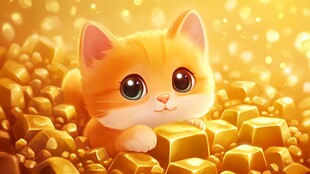 金色宝藏中的可爱小猫