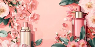 粉色花卉与化妆品之美