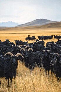 黑山羊群在草原上