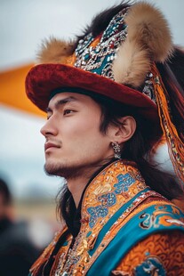 华丽传统服饰的男子