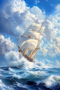 汹涌海浪中的帆船