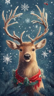 雪夜驯鹿 圣诞氛围浓厚